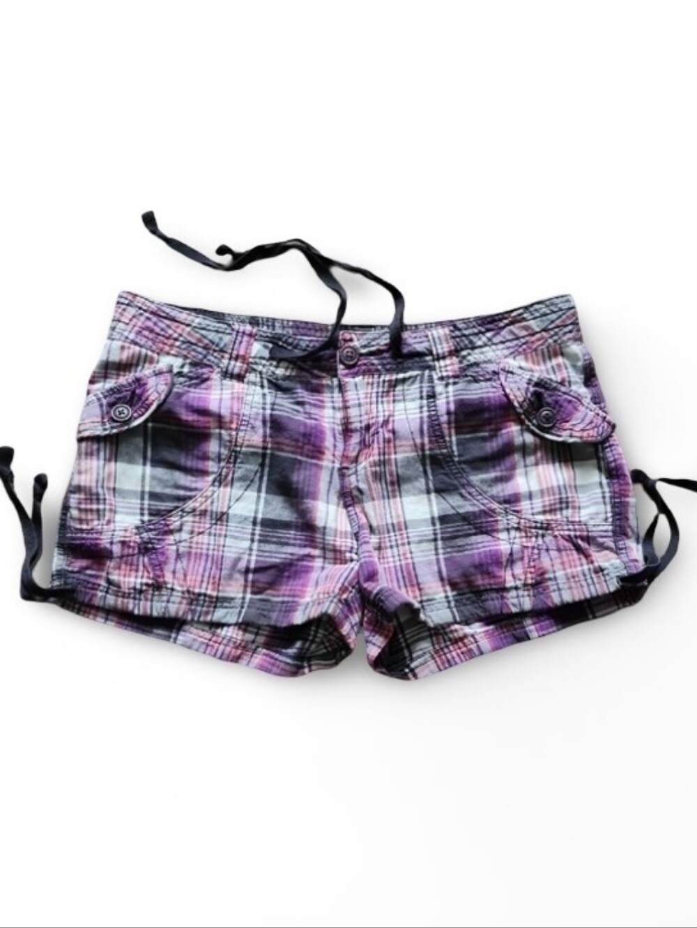 UNIONBAY Y2K Plaid Low Rise Shorts Size 7 Purple Pink Festival Grunge